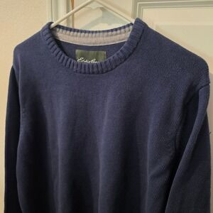 Eddie Bauer Mens XL Navy Blue Crewneck Knit Sweater Long Sleeve Ribbed Trim